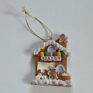 Christmas Ornament - Bakery Gingerbread House Ornament - Brown and Gold